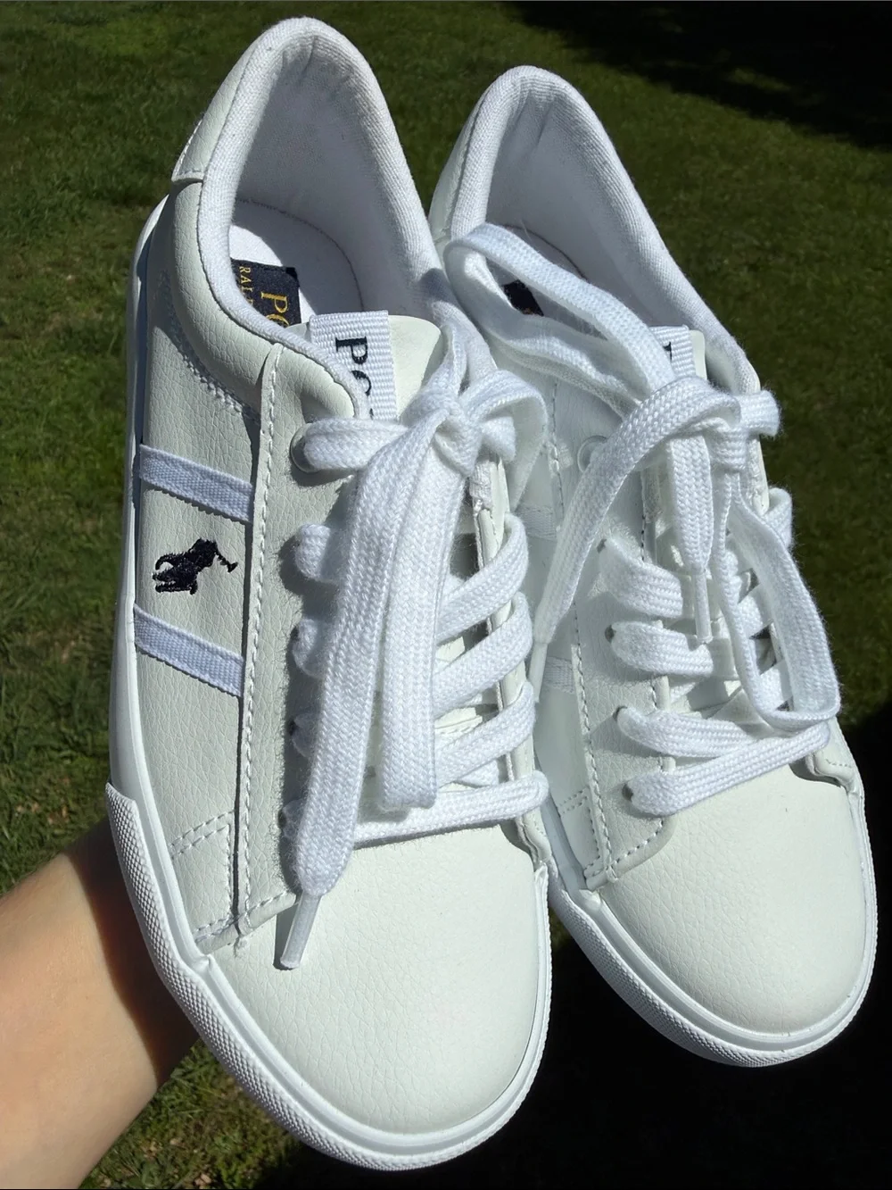 Polo Ralph Lauren Girls White Sneakers Shoes Size 3 New With Box Pony Logo